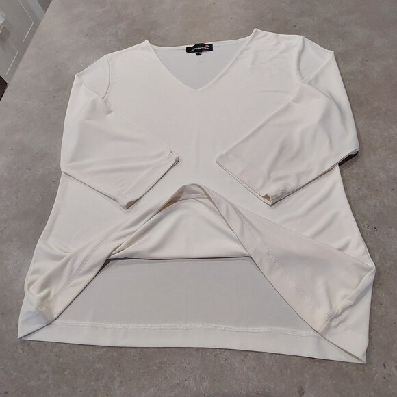 LAURA PETITES Cream V-Neckline 3/4 Sleeves Stretch Knit Top - Size TG/XL - Picture 3 of 7